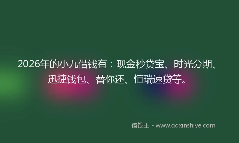2026年的小九借钱有:现金秒贷宝、时光分期、迅捷钱包、替你还、恒瑞速贷等。