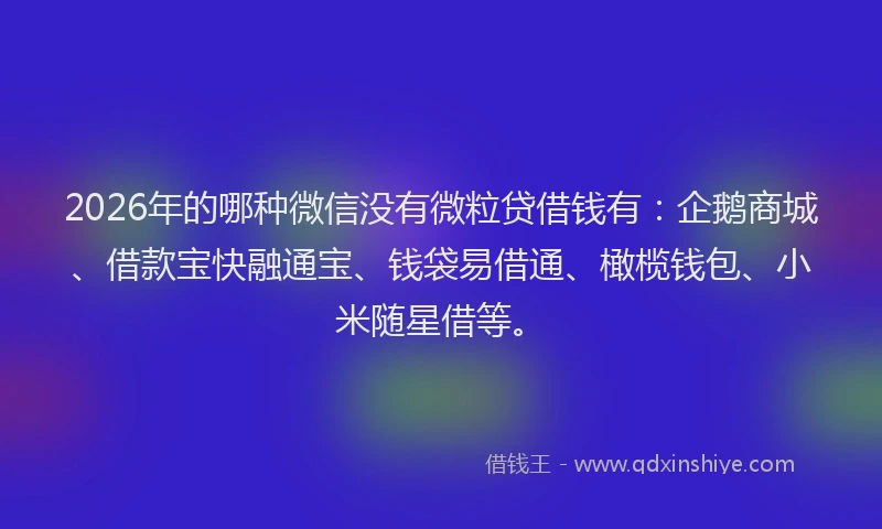 2026年的哪种微信没有微粒贷借钱有：企鹅商城、借款宝快融通宝、钱袋易借通、橄榄钱包、小米随星借等。
