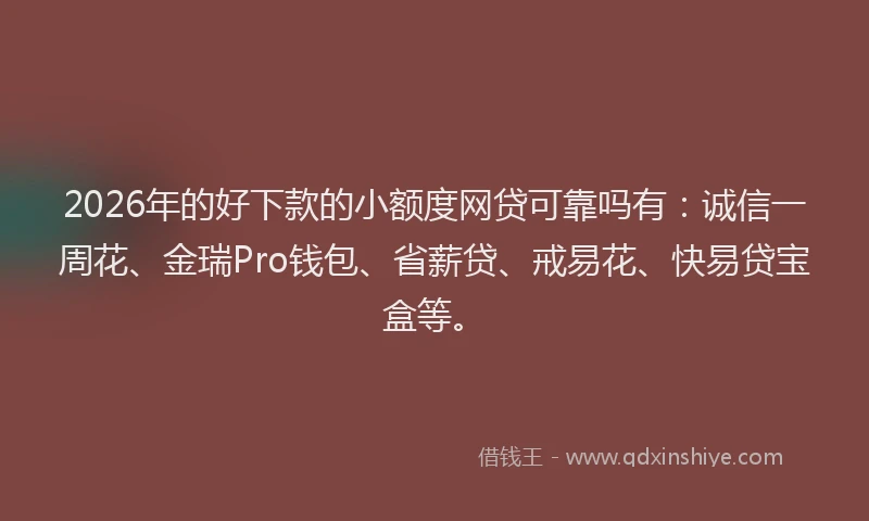 2026年的好下款的小额度网贷可靠吗有：诚信一周花、金瑞Pro钱包、省薪贷、戒易花、快易贷宝盒等。