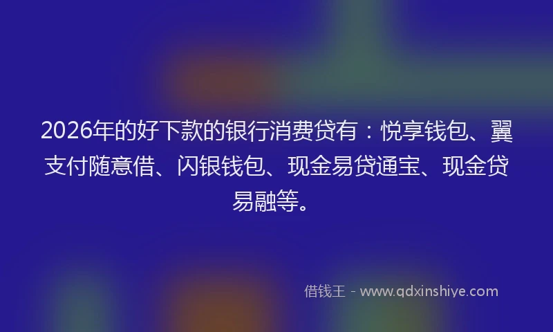 2026年的好下款的银行消费贷有：悦享钱包、翼支付随意借、闪银钱包、现金易贷通宝、现金贷易融等。