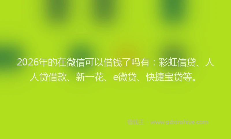 2026年的在微信可以借钱了吗有：彩虹信贷、人人贷借款、新一花、e微贷、快捷宝贷等。