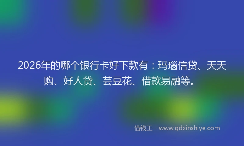 2026年的哪个银行卡好下款有：玛瑙信贷、天天购、好人贷、芸豆花、借款易融等。
