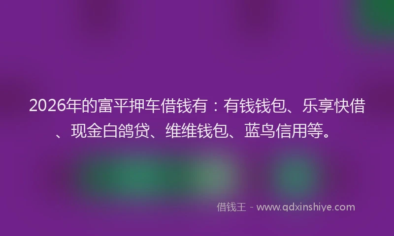 2026年的富平押车借钱有:有钱钱包、乐享快借、现金白鸽贷、维维钱包、蓝鸟信用等。