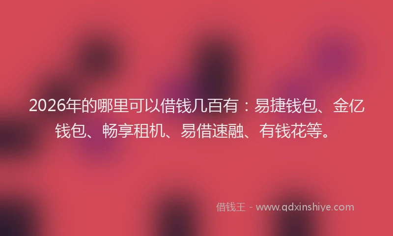 2026年的哪里可以借钱几百有：易捷钱包、金亿钱包、畅享租机、易借速融、有钱花等。