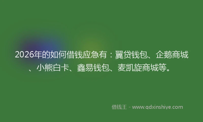 2026年的如何借钱应急有：翼贷钱包、企鹅商城、小熊白卡、鑫易钱包、麦凯旋商城等。