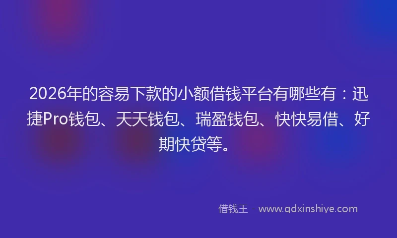 2026年的容易下款的小额借钱平台有哪些有：迅捷Pro钱包、天天钱包、瑞盈钱包、快快易借、好期快贷等。