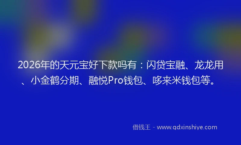 2026年的天元宝好下款吗有：闪贷宝融、龙龙用、小金鹤分期、融悦Pro钱包、哆来米钱包等。