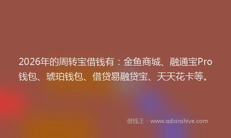 2026年的周转宝借钱有：金鱼商城、融通宝Pro钱包、琥珀钱包、借贷易融贷宝、天天花卡等。