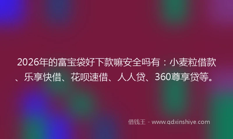 2026年的富宝袋好下款嘛安全吗有:小麦粒借款、乐享快借、花呗速借、人人贷、360尊享贷等。