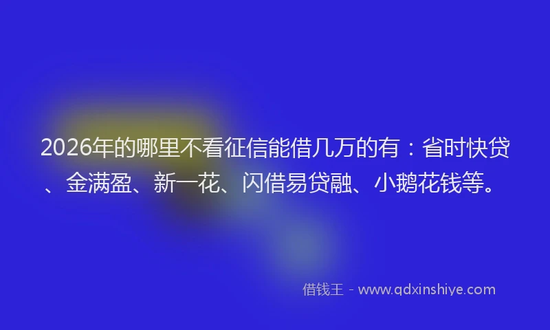 2026年的哪里不看征信能借几万的有：省时快贷、金满盈、新一花、闪借易贷融、小鹅花钱等。