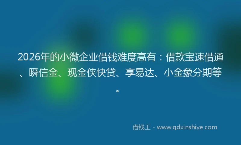 2026年的小微企业借钱难度高有：借款宝速借通、瞬信金、现金侠快贷、享易达、小金象分期等。