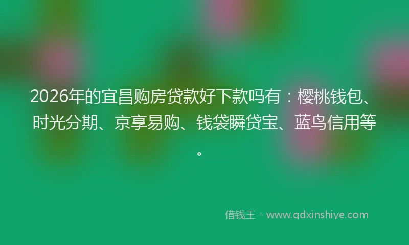 2026年的宜昌购房贷款好下款吗有：樱桃钱包、时光分期、京享易购、钱袋瞬贷宝、蓝鸟信用等。
