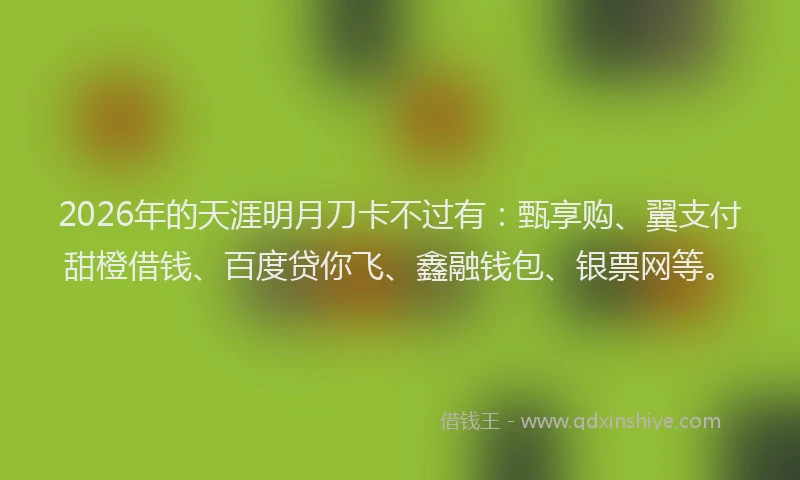 2026年的天涯明月刀卡不过有：甄享购、翼支付甜橙借钱、百度贷你飞、鑫融钱包、银票网等。