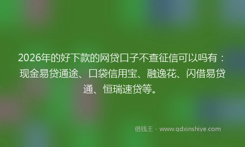 2026年的好下款的网贷口子不查征信可以吗有：现金易贷通途、口袋信用宝、融逸花、闪借易贷通、恒瑞速贷等。