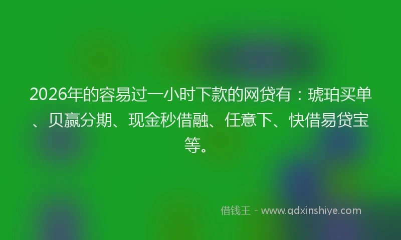 2026年的容易过一小时下款的网贷有：琥珀买单、贝赢分期、现金秒借融、任意下、快借易贷宝等。