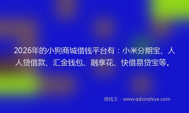 2026年的小狗商城借钱平台有：小米分期宝、人人贷借款、汇金钱包、融享花、快借易贷宝等。