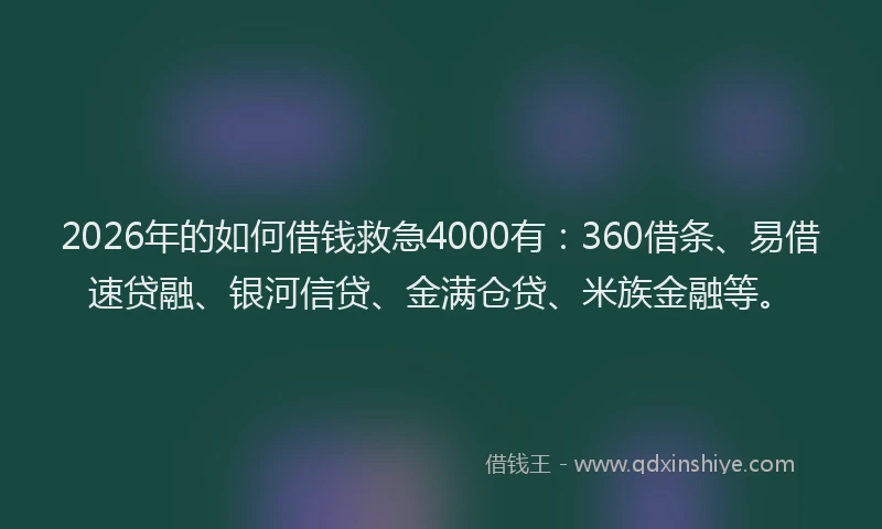 2026年的如何借钱救急4000有：360借条、易借速贷融、银河信贷、金满仓贷、米族金融等。