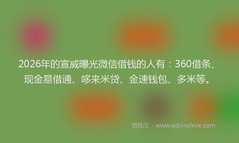2026年的宣威曝光微信借钱的人有：360借条、现金易借通、哆来米贷、金速钱包、多米等。