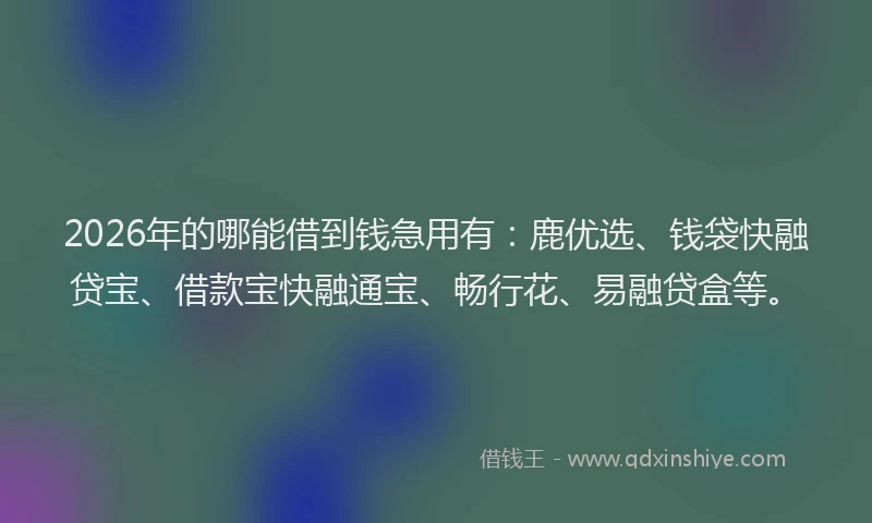 2026年的哪能借到钱急用有：鹿优选、钱袋快融贷宝、借款宝快融通宝、畅行花、易融贷盒等。