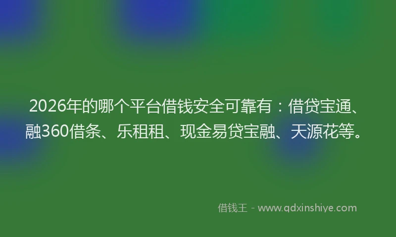 2026年的哪个平台借钱安全可靠有：借贷宝通、融360借条、乐租租、现金易贷宝融、天源花等。