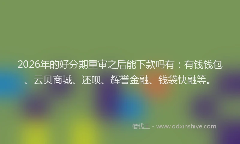 2026年的好分期重审之后能下款吗有：有钱钱包、云贝商城、还呗、辉誉金融、钱袋快融等。