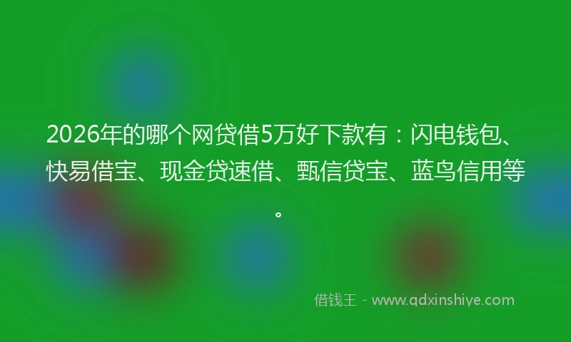 2026年的哪个网贷借5万好下款有：闪电钱包、快易借宝、现金贷速借、甄信贷宝、蓝鸟信用等。