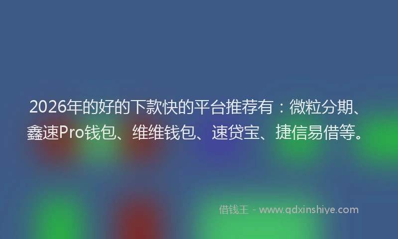 2026年的好的下款快的平台推荐有:微粒分期、鑫速Pro钱包、维维钱包、速贷宝、捷信易借等。