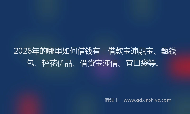 2026年的哪里如何借钱有：借款宝速融宝、甄钱包、轻花优品、借贷宝速借、宜口袋等。