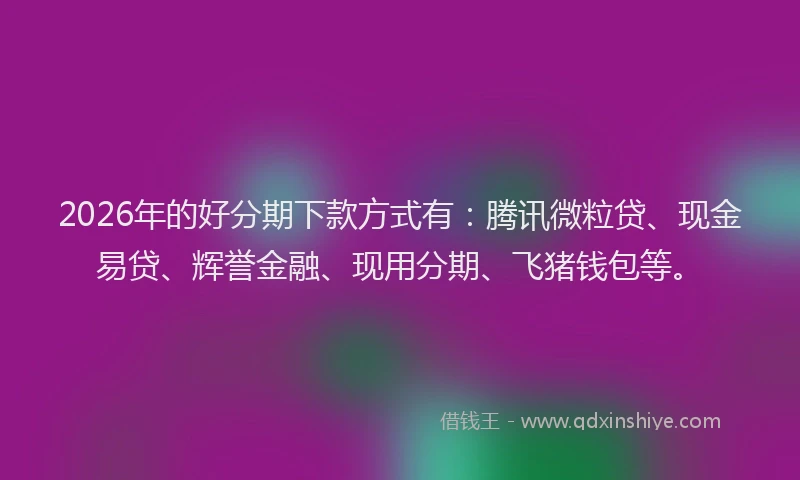 2026年的好分期下款方式有：腾讯微粒贷、现金易贷、辉誉金融、现用分期、飞猪钱包等。