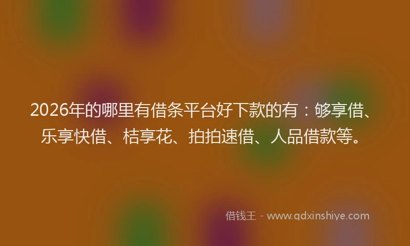2026年的哪里有借条平台好下款的有：够享借、乐享快借、桔享花、拍拍速借、人品借款等。