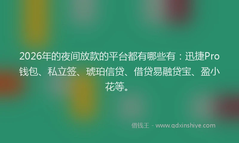 2026年的夜间放款的平台都有哪些有：迅捷Pro钱包、私立签、琥珀信贷、借贷易融贷宝、盈小花等。