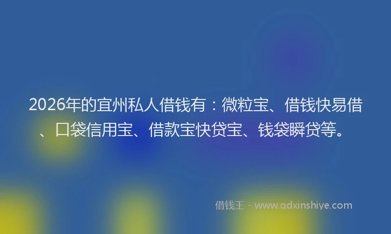 2026年的宜州私人借钱有：微粒宝、借钱快易借、口袋信用宝、借款宝快贷宝、钱袋瞬贷等。