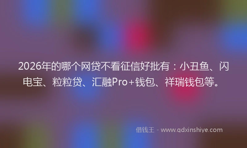 2026年的哪个网贷不看征信好批有：小丑鱼、闪电宝、粒粒贷、汇融Pro+钱包、祥瑞钱包等。