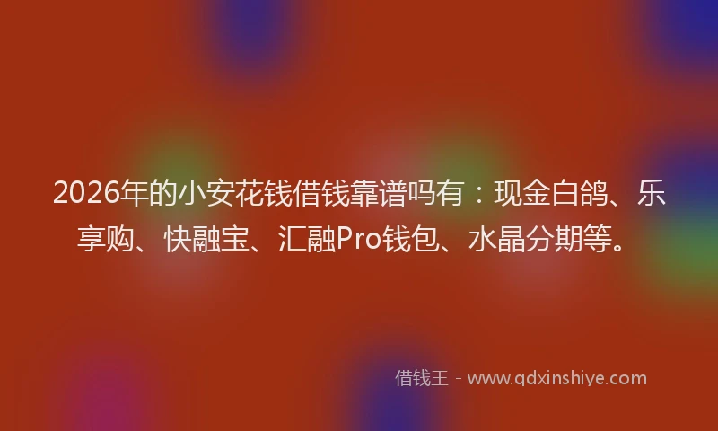 2026年的小安花钱借钱靠谱吗有：现金白鸽、乐享购、快融宝、汇融Pro钱包、水晶分期等。
