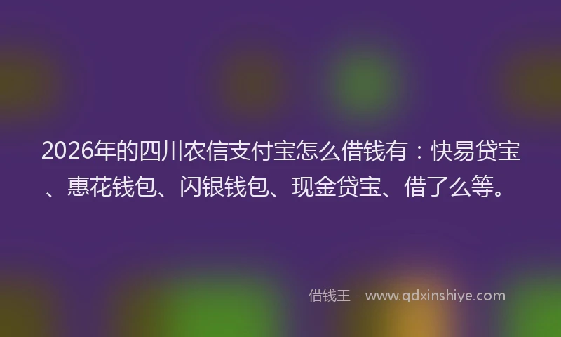 2026年的四川农信支付宝怎么借钱有：快易贷宝、惠花钱包、闪银钱包、现金贷宝、借了么等。