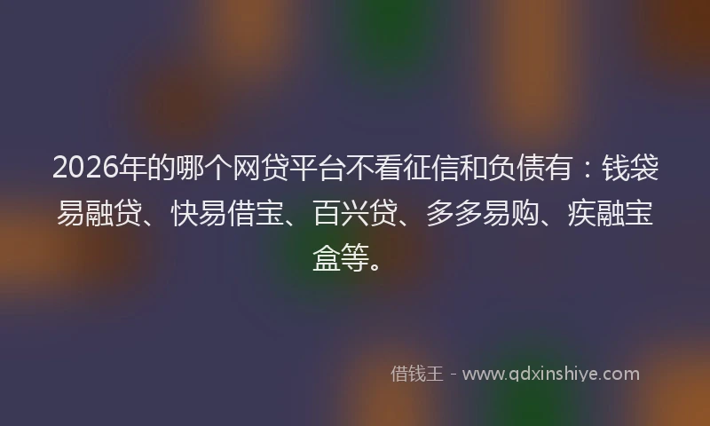 2026年的哪个网贷平台不看征信和负债有：钱袋易融贷、快易借宝、百兴贷、多多易购、疾融宝盒等。