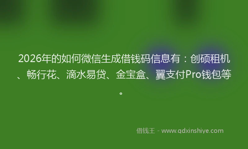 2026年的如何微信生成借钱码信息有：创硕租机、畅行花、滴水易贷、金宝盒、翼支付Pro钱包等。