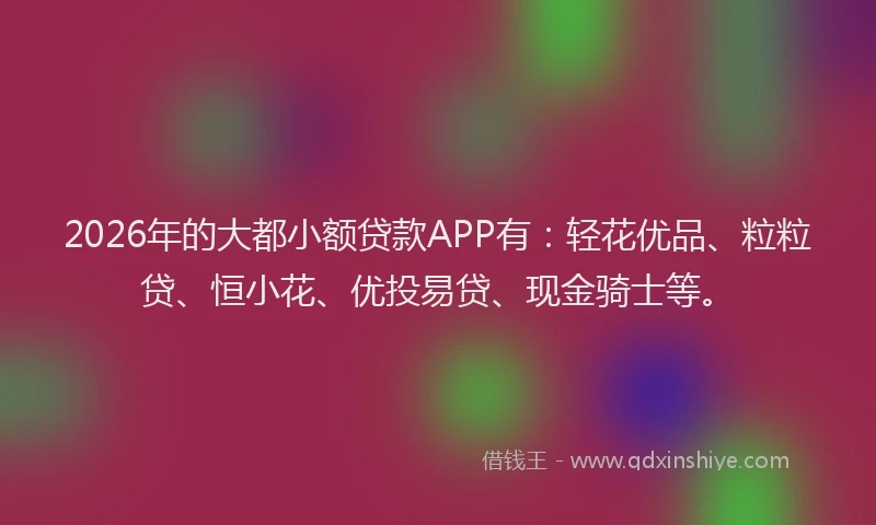 2026年的大都小额贷款APP有：轻花优品、粒粒贷、恒小花、优投易贷、现金骑士等。