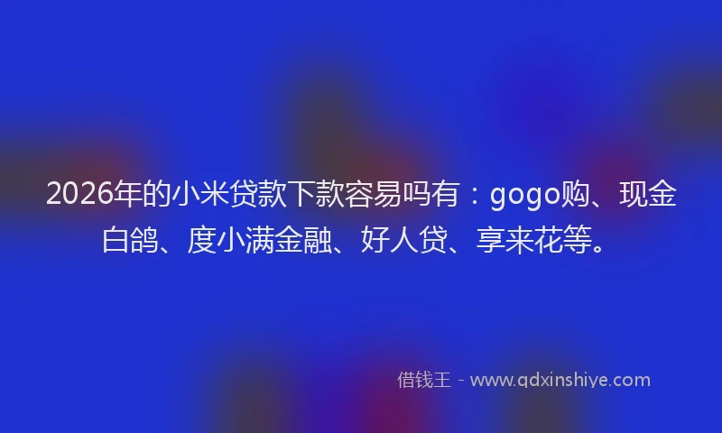 2026年的小米贷款下款容易吗有：gogo购、现金白鸽、度小满金融、好人贷、享来花等。