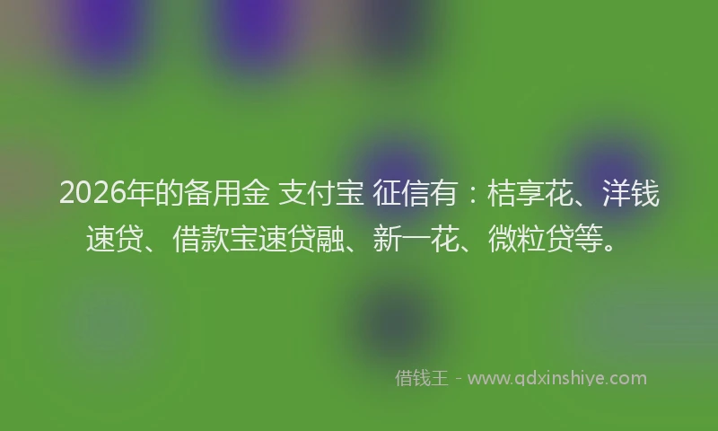 2026年的备用金 支付宝 征信有：桔享花、洋钱速贷、借款宝速贷融、新一花、微粒贷等。
