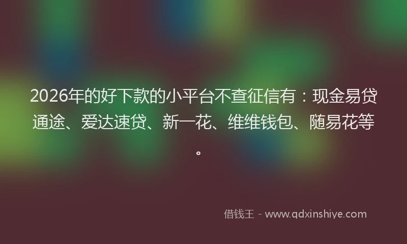 2026年的好下款的小平台不查征信有：现金易贷通途、爱达速贷、新一花、维维钱包、随易花等。