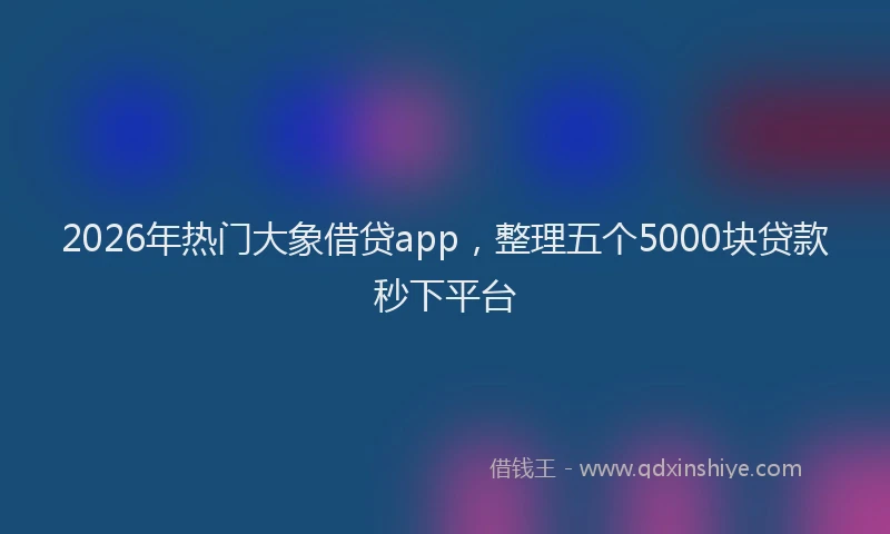 2026年热门大象借贷app，整理五个5000块贷款秒下平台