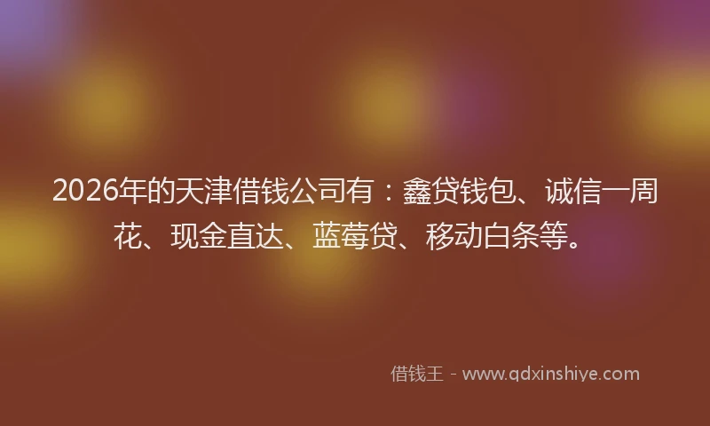 2026年的天津借钱公司有：鑫贷钱包、诚信一周花、现金直达、蓝莓贷、移动白条等。