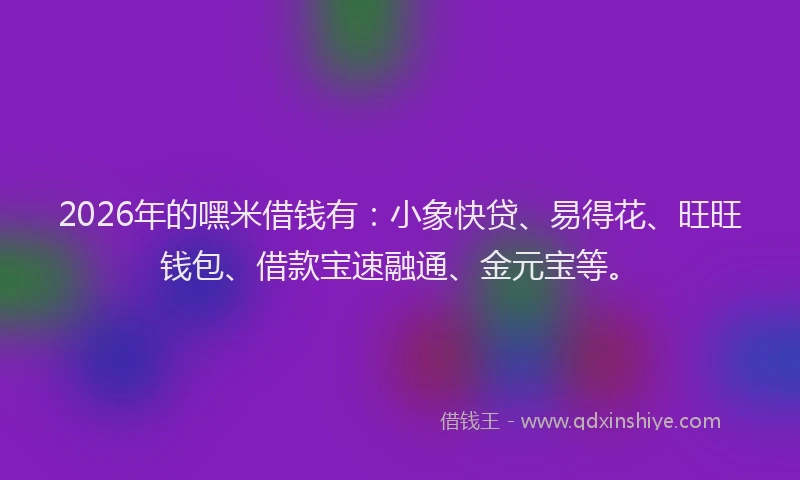 2026年的嘿米借钱有：小象快贷、易得花、旺旺钱包、借款宝速融通、金元宝等。
