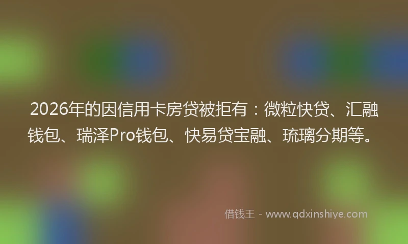 2026年的因信用卡房贷被拒有：微粒快贷、汇融钱包、瑞泽Pro钱包、快易贷宝融、琉璃分期等。