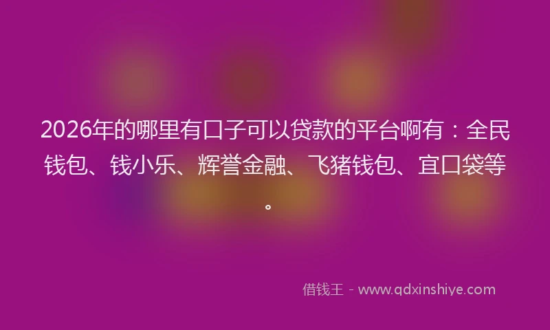 2026年的哪里有口子可以贷款的平台啊有：全民钱包、钱小乐、辉誉金融、飞猪钱包、宜口袋等。