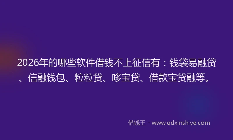 2026年的哪些软件借钱不上征信有：钱袋易融贷、信融钱包、粒粒贷、哆宝贷、借款宝贷融等。