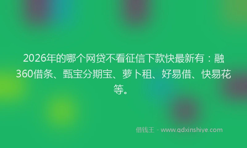 2026年的哪个网贷不看征信下款快最新有：融360借条、甄宝分期宝、萝卜租、好易借、快易花等。