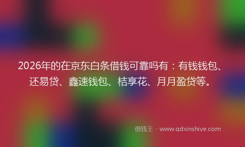 2026年的在京东白条借钱可靠吗有：有钱钱包、还易贷、鑫速钱包、桔享花、月月盈贷等。