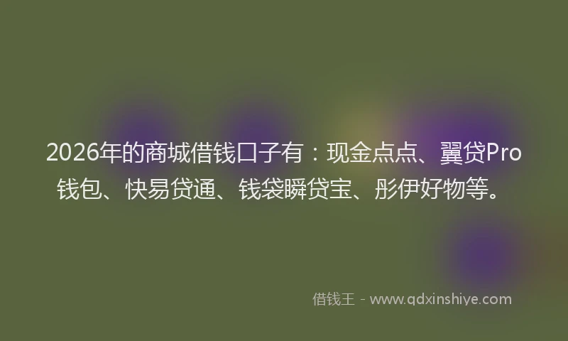 2026年的商城借钱口子有：现金点点、翼贷Pro钱包、快易贷通、钱袋瞬贷宝、彤伊好物等。
